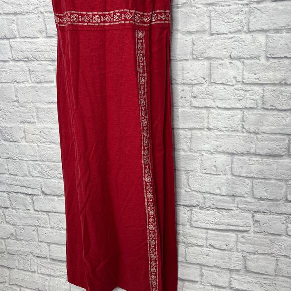 White Stag Womens Maxi Dress Red Linen Size M Embroidered Square Neck Sleeveless - Picture 4 of 7